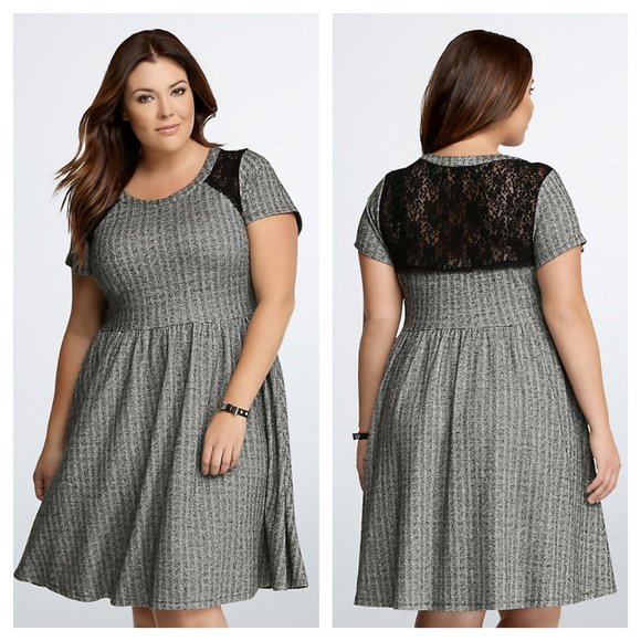 torrid Dresses & Skirts - Torrid Lace Inset Skater Dress Gray Black Size 3